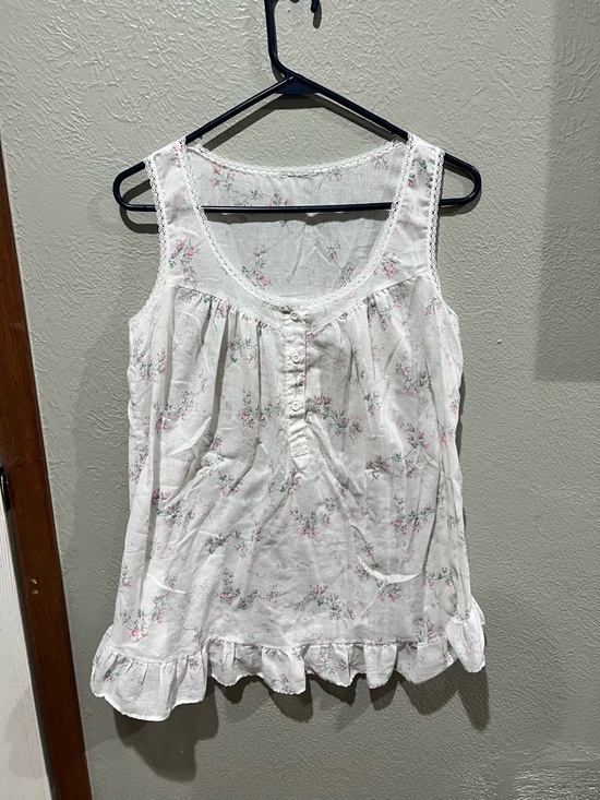 Other - Sleeveless Floral Cotton Chemise Nightdress - White with Pink Floral Vintage